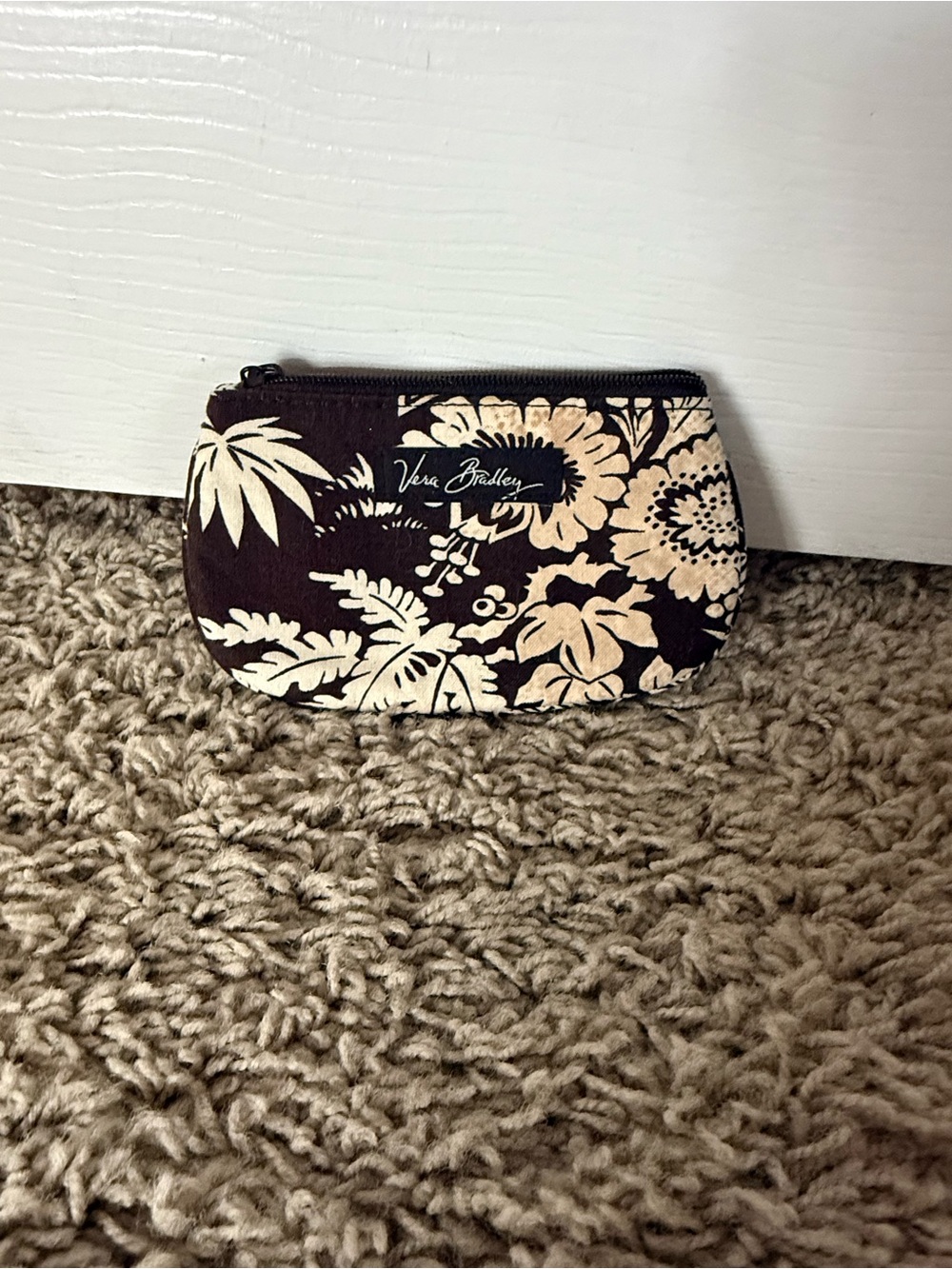 Vera Bradley Black and Cream Floral Zip Pouch